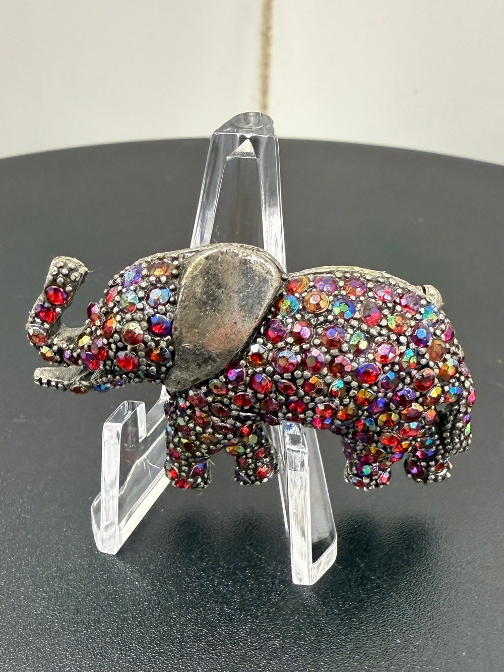 Vintage Multicolor AB Crystal Elephant Brooch
